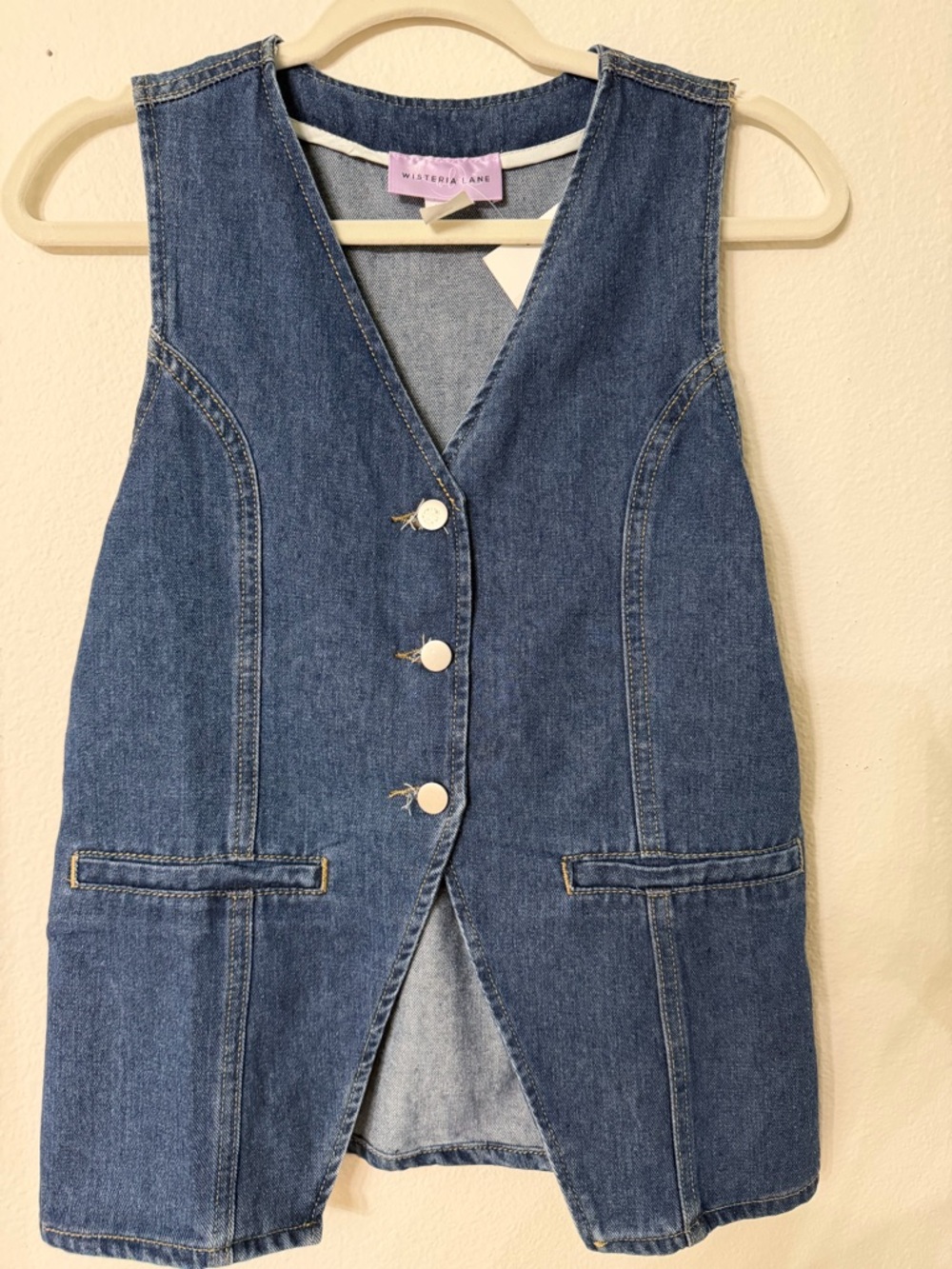 Wisteria Lane Denim Button Vest - Blue